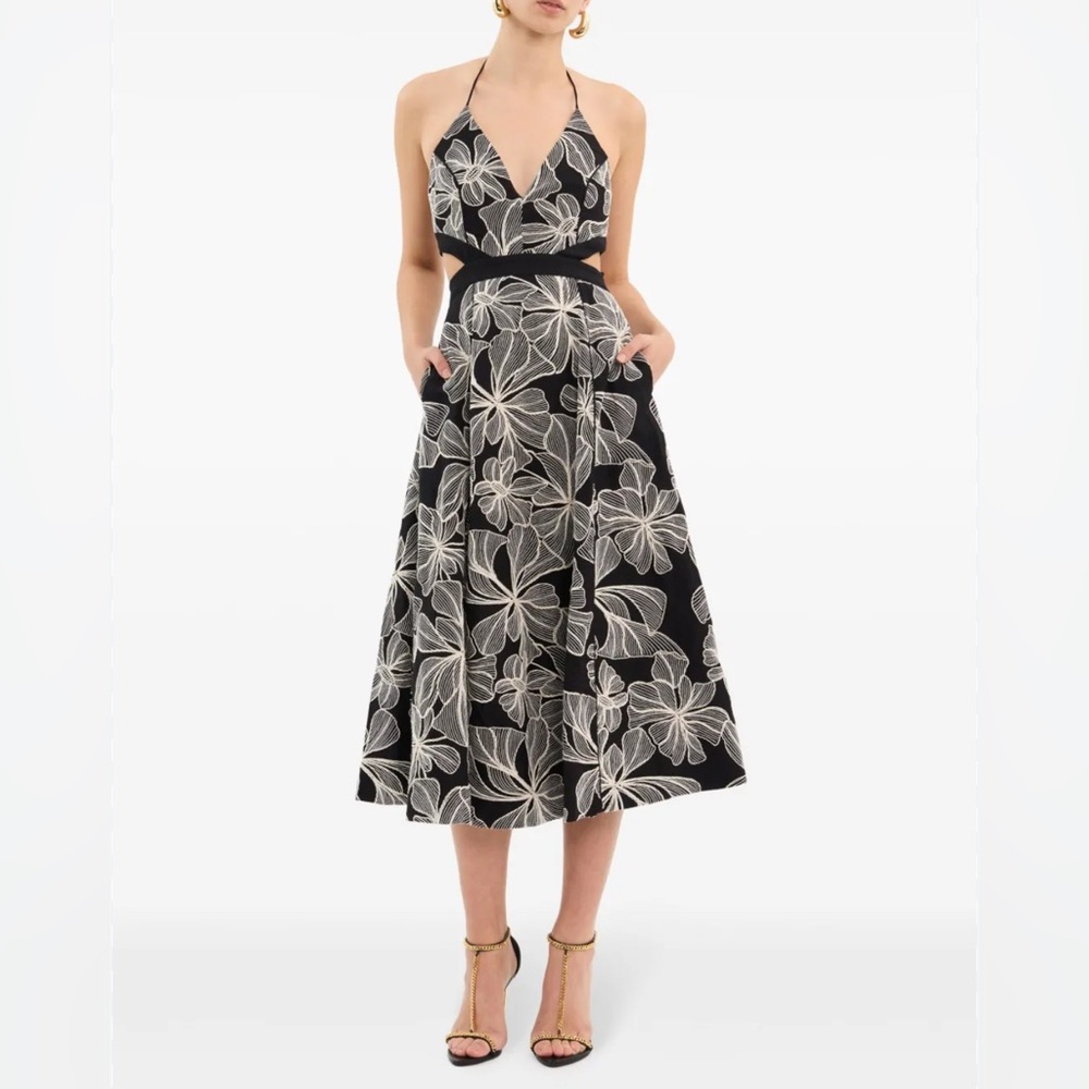Rebecca Vallance Elegant Black and White Floral Halter Dress